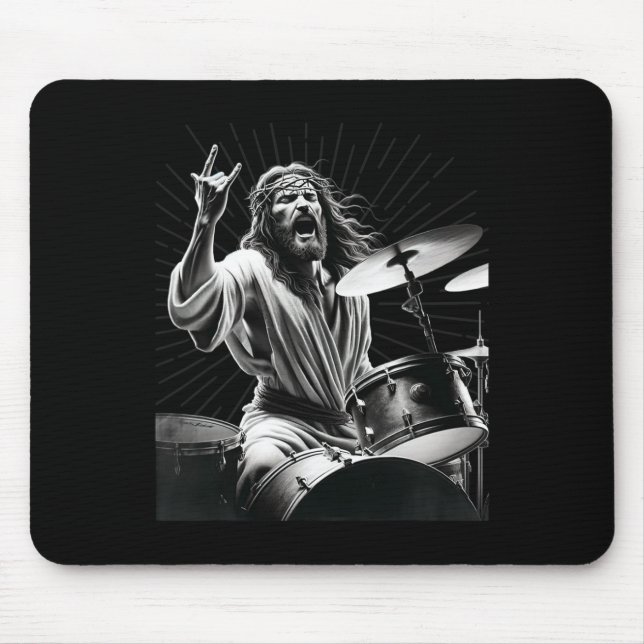 Drummer Rock Jesus Drumming  Mouse Pad (Front)