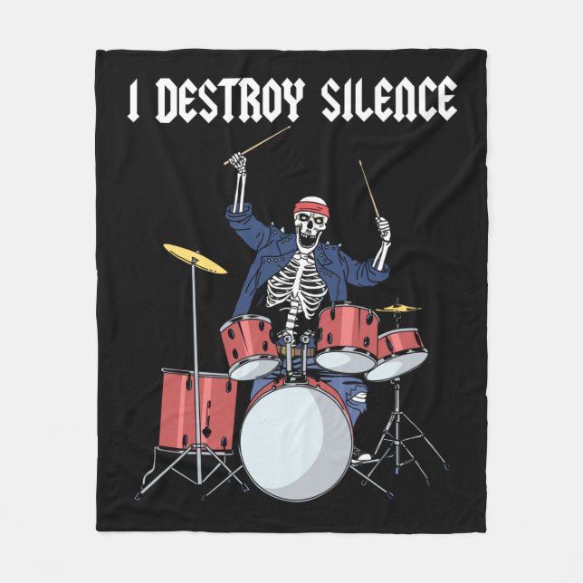 Drummer Rock Music Band Drums I Destroy Silence Fleece Blanket (Front)