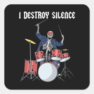 Drummer Rock Music Band Drums I Destroy Silence Square Sticker