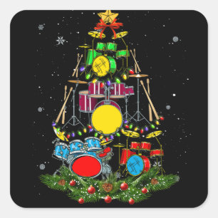 Drummer Santa Christmas Gift Drum Drummer Xmas Square Sticker