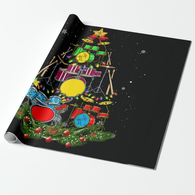 Drummer Santa Christmas Gift Drum Drummer Xmas Wrapping Paper (Unrolled)