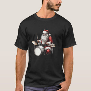 Drummer Santa Funny Christmas Xmas Santa Playing D T-Shirt