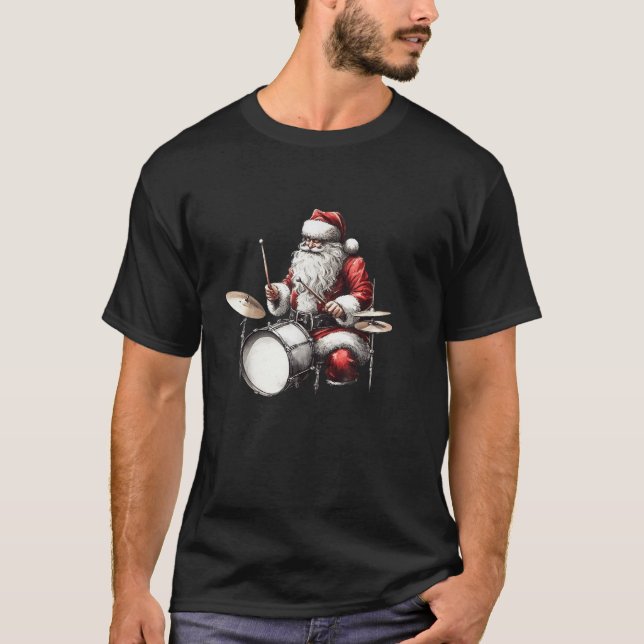 Drummer Santa Funny Christmas Xmas Santa Playing D T-Shirt (Front)
