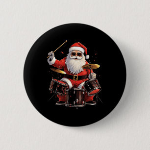Drummer Santa Playing Drums Funny Christmas Drumme 6 Cm Round Badge