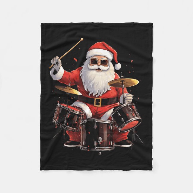 Drummer Santa Playing Drums Funny Christmas Drumme Fleece Blanket (Front)