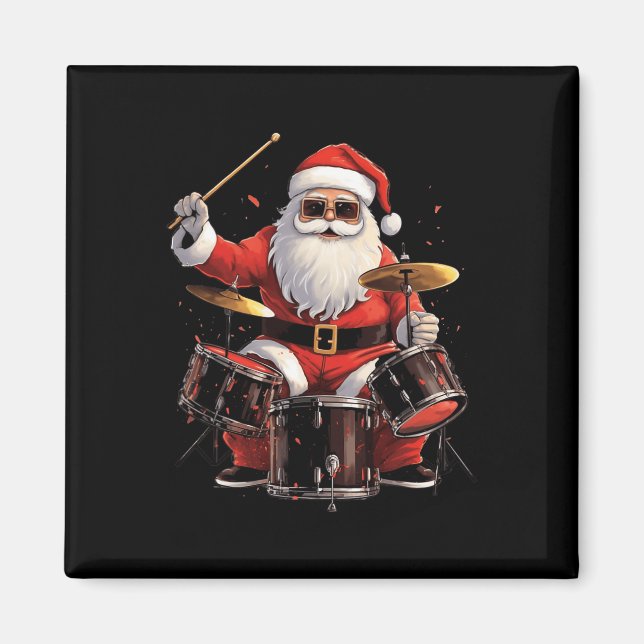 Drummer Santa Playing Drums Funny Christmas Drumme Magnet (Front)