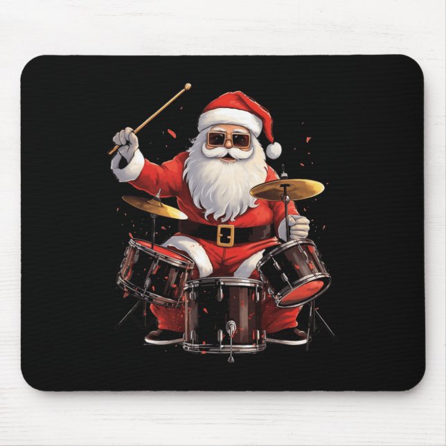 Drummer Santa Playing Drums Funny Christmas Drumme Mouse Pad (Front)