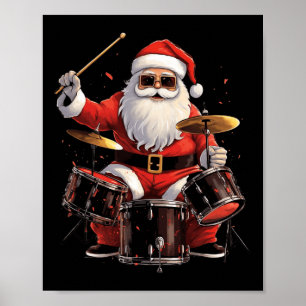 Drummer Santa Playing Drums Funny Christmas Drumme Poster
