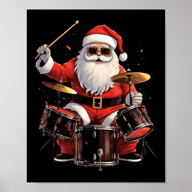 Drummer Santa Playing Drums Funny Christmas Drumme Poster (Front)