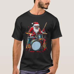Drummer Santa Playing Drums Funny Christmas Music  T-Shirt