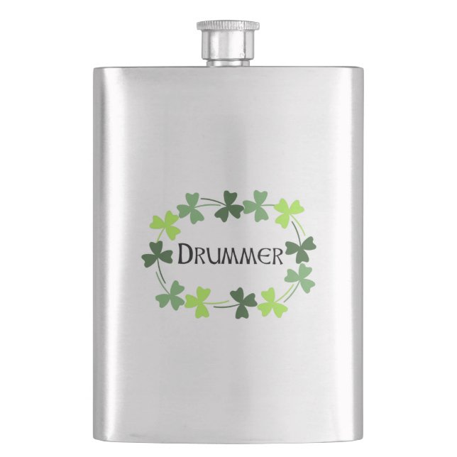 Drummer Shamrock Oval Hip Flask (Front)