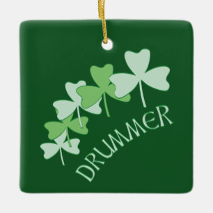Drummer Shamrocks Outlined Green Ceramic Ornament