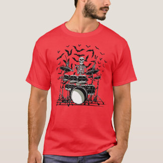 Drummer Skeleton Drumming Drum Player  T-Shirt