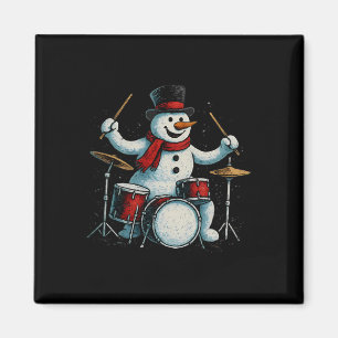 Drummer Snowman Christmas Musician Drums Percussio Magnet