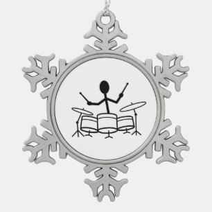 Drummer Stick Figure Snowflake Pewter Christmas Ornament