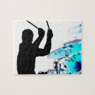 Drummer sticks in air shadow blue invert drums