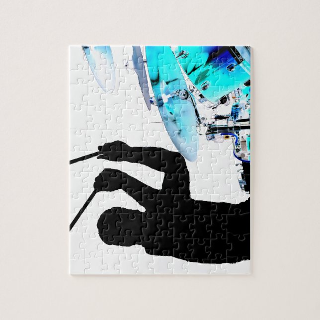 Drummer sticks in air shadow blue invert drums jigsaw puzzle (Vertical)