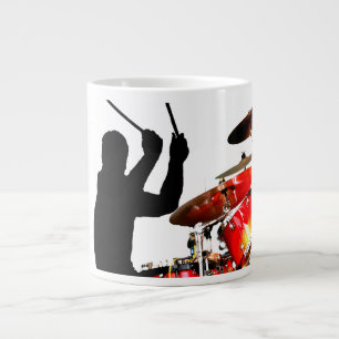 Drummer sticks in air shadow real drums large coffee mug