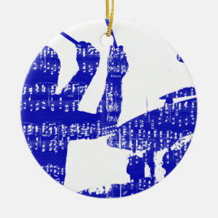 Drummer sticks shadow blue w music grunge ceramic ornament