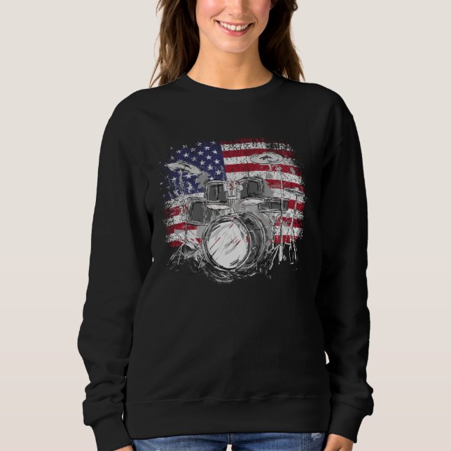Drummer USA Flag Drum Set American 4th Of July Dru Sweatshirt (Front)