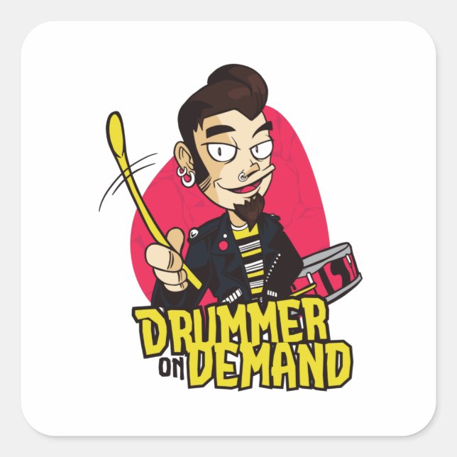 Drummer with Drumsticks Square Sticker (Front)