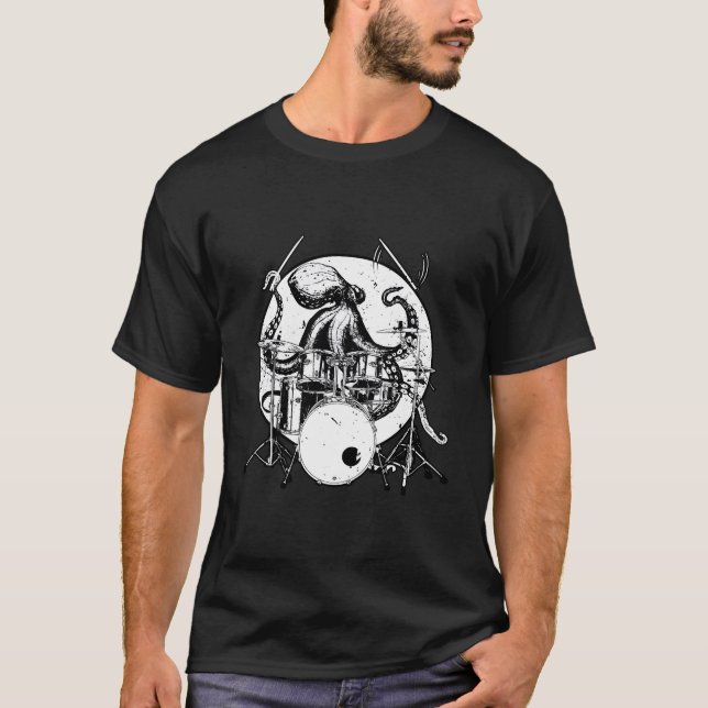 Drummers Gift Print Cool Drumming Octopus T-Shirt (Front)