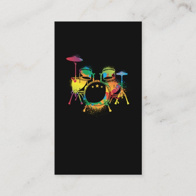 Drumming Colorful Drum Set Retro Drummer Business Card (Front)