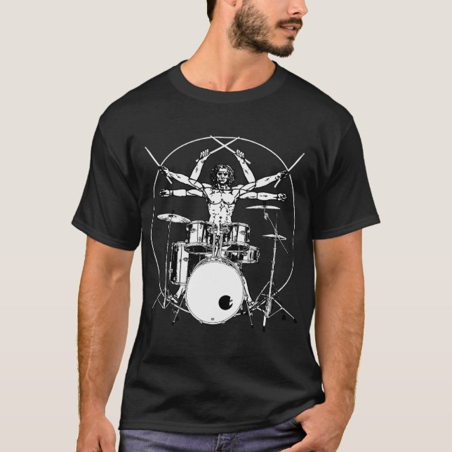 Drumming Drum Da Vinci Vitruvian Drummer T-Shirt (Front)