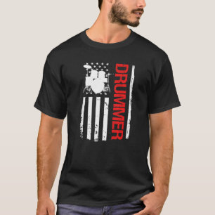 Drumming Drum Set Usa Flag For Drummer And Percuss T-Shirt