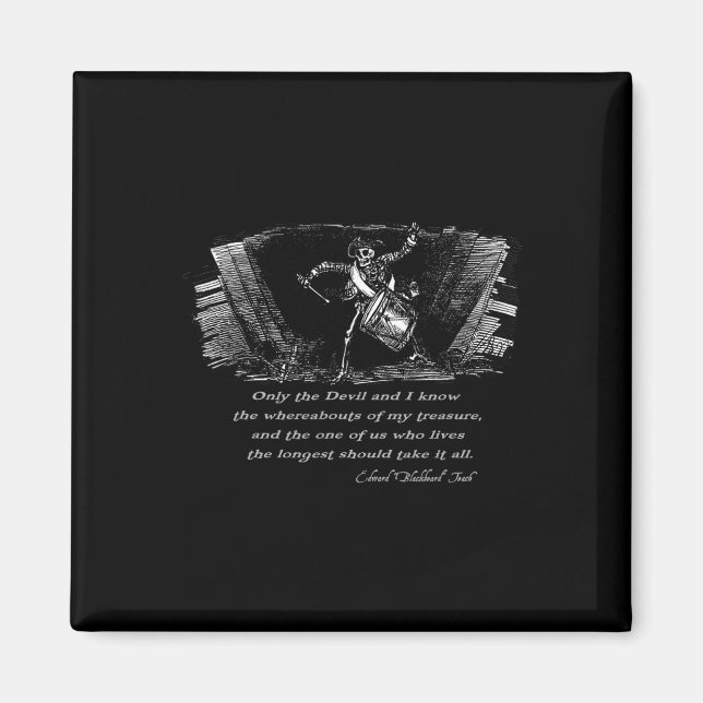 Drumming Pirate Skeleton With Blackbeard Quote Hal Magnet (Front)
