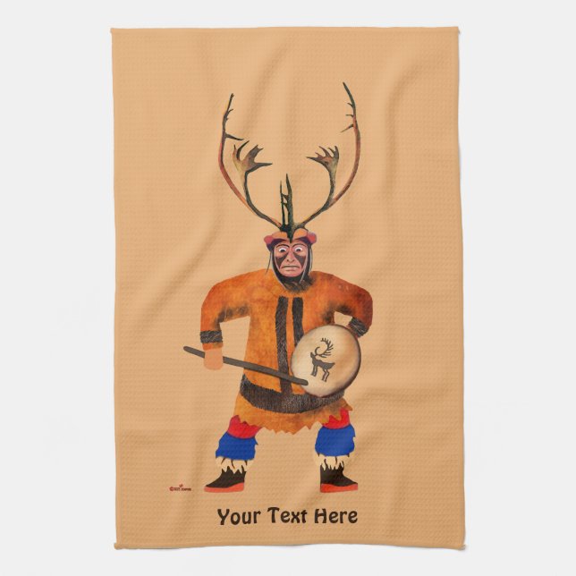 Drumming Shaman Tea Towel (Vertical)