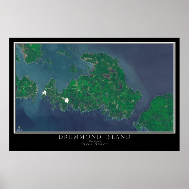 Drummond Island Michigan From Space Satellite Map Poster (Front)