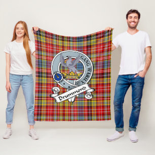 Drummond Of Strathallan Clan Badge Tartan Plaid Fleece Blanket