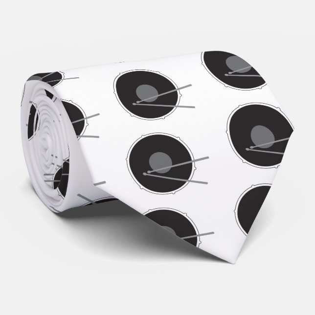 Drums Drummer Black and White Cool Rock Music Tie (Rolled)