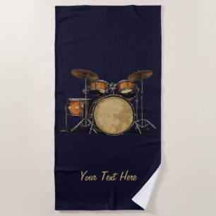 Drums Drummer Black White Custom Drummer's Music Beach Towel