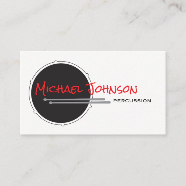 Drums Drummer Percussion Minimal Black Music Cool Business Card (Front)