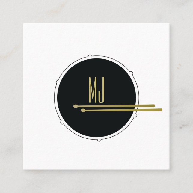 Drums Minimalist Modern | Drummer Simple Black Square Business Card (Front)