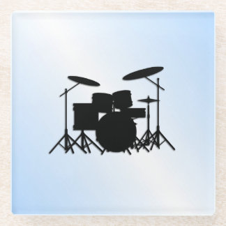 Drums Music Design Blue Glass Coaster