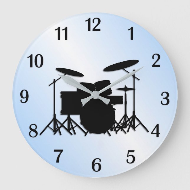 Drums Music Design Blue Large Clock (Front)