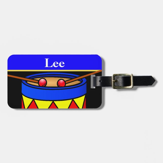 Drums on Luggage Tag w/ leather strap (Front Horizontal)