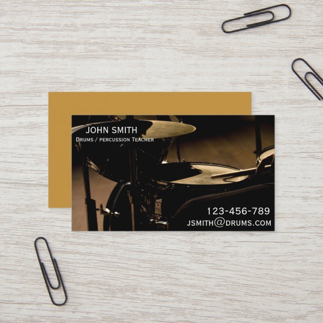 Drums / Percussion Teacher or tutor Business Card (Front/Back In Situ)