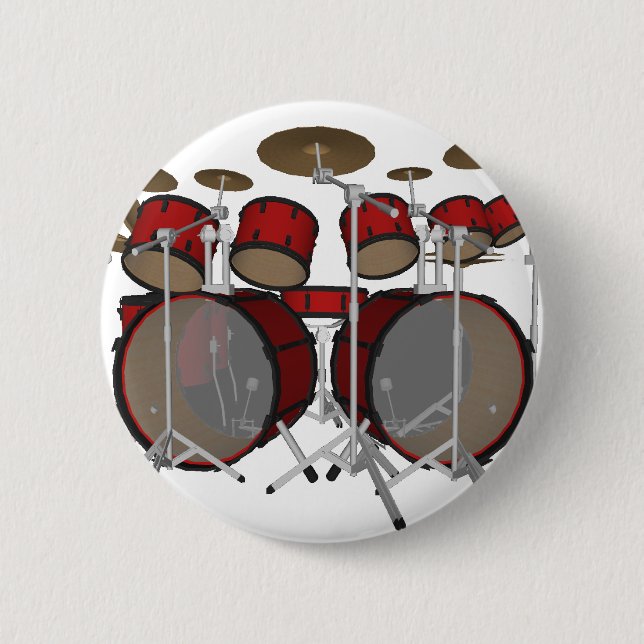 Drums: Red Drum Kit: 3D Model: 6 Cm Round Badge (Front)