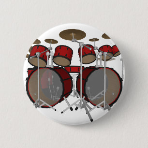 Drums: Red Drum Kit: 3D Model: 6 Cm Round Badge