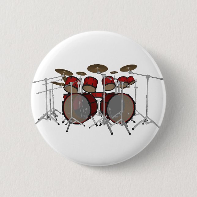 Drums: Red Drum Kit: 3D Model: 6 Cm Round Badge (Front)