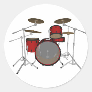 Drums: Red Drum Kit: 3D Model: Classic Round Sticker
