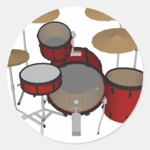 Drums: Red Drum Kit: 3D Model: Classic Round Sticker