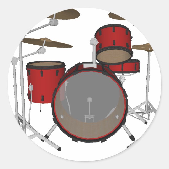 Drums: Red Drum Kit: 3D Model: Classic Round Sticker (Front)