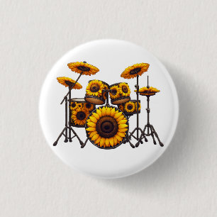 Drums Sunflower Flower Musician Music Floral 3 Cm Round Badge