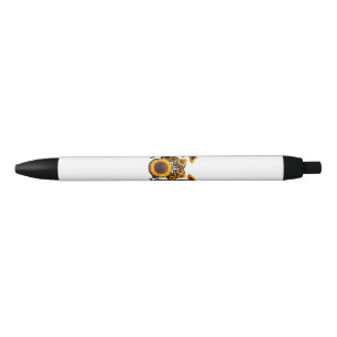 Drums Sunflower Flower Musician Music Floral Black Ink Pen