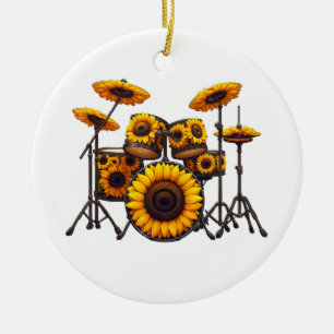 Drums Sunflower Flower Musician Music Floral Ceramic Ornament
